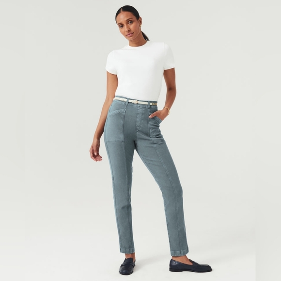 NWT Spanx Twill Straight Leg Pant color Hazy Blue Grey size XS - Picture 1 of 16